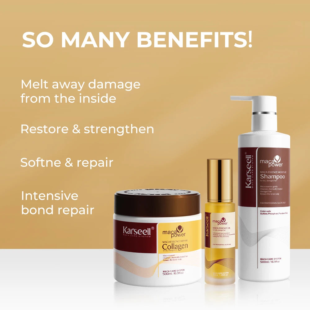 Karseell 3pcs Hair Care Set – Collagen Hair Mask + Argan Oil + Shampoo for Dry & Damaged Hair