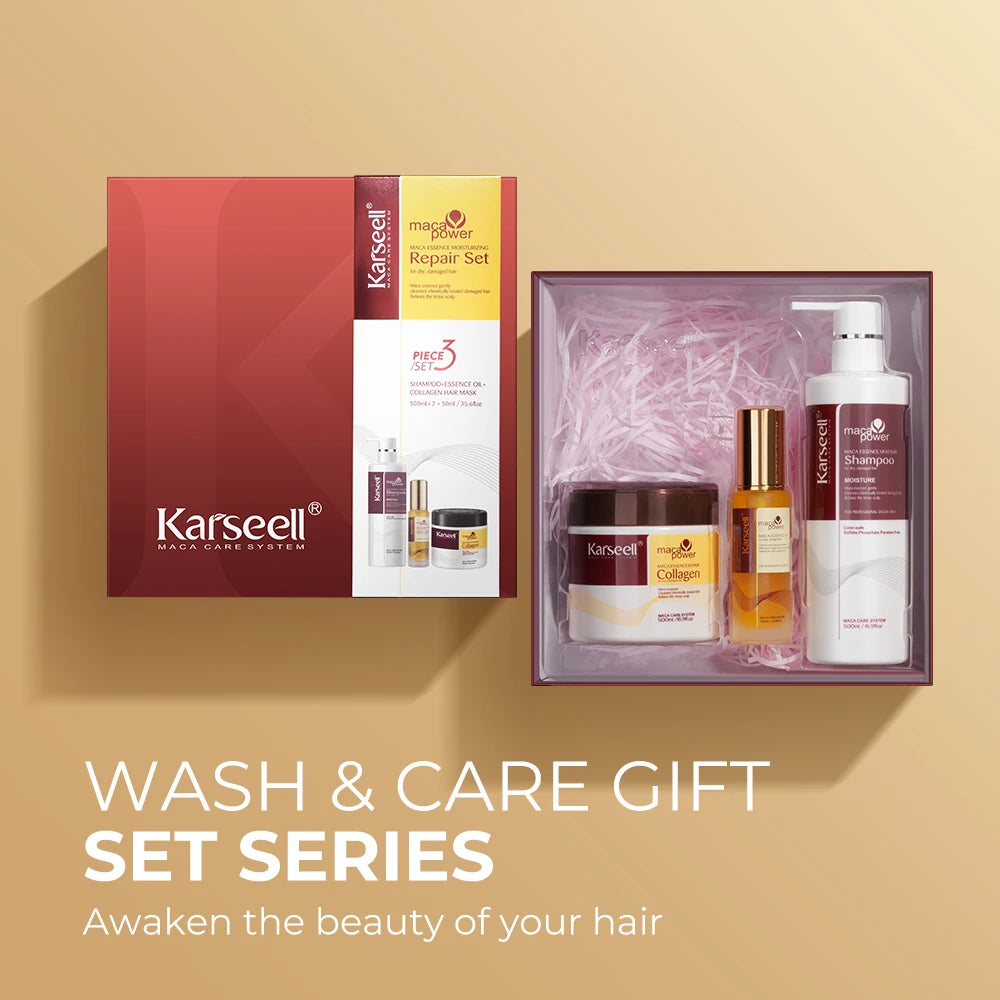 Karseell 3pcs Hair Care Set – Collagen Hair Mask + Argan Oil + Shampoo for Dry & Damaged Hair