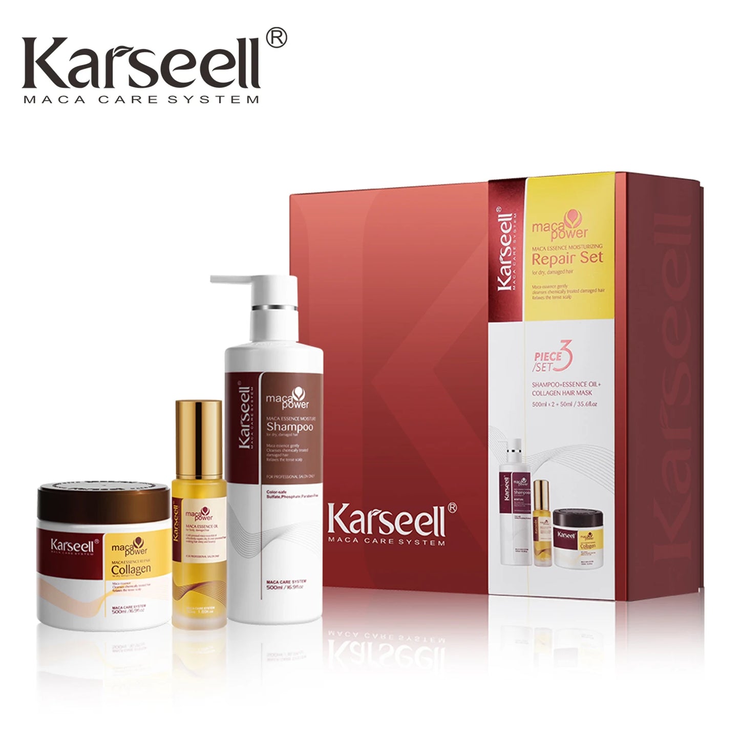 Karseell 3pcs Hair Care Set – Collagen Hair Mask + Argan Oil + Shampoo for Dry & Damaged Hair