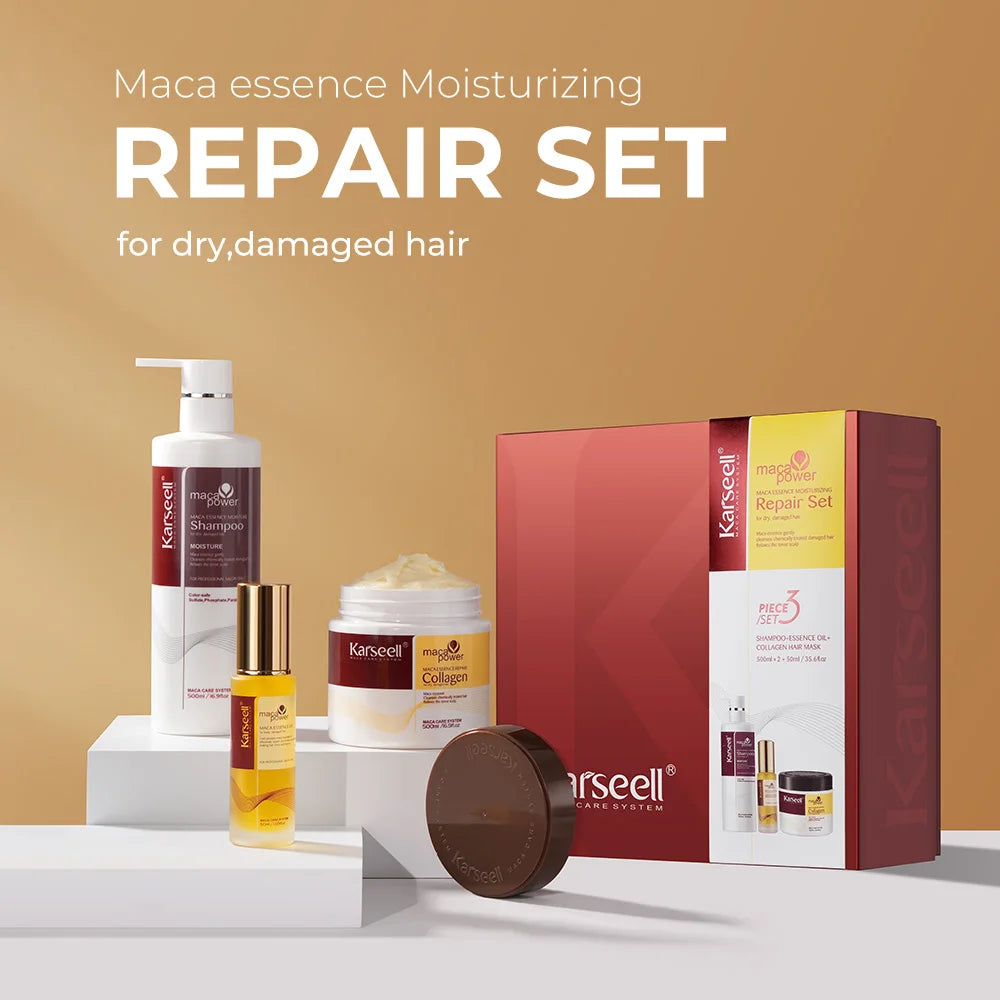 Karseell 3pcs Hair Care Set – Collagen Hair Mask + Argan Oil + Shampoo for Dry & Damaged Hair
