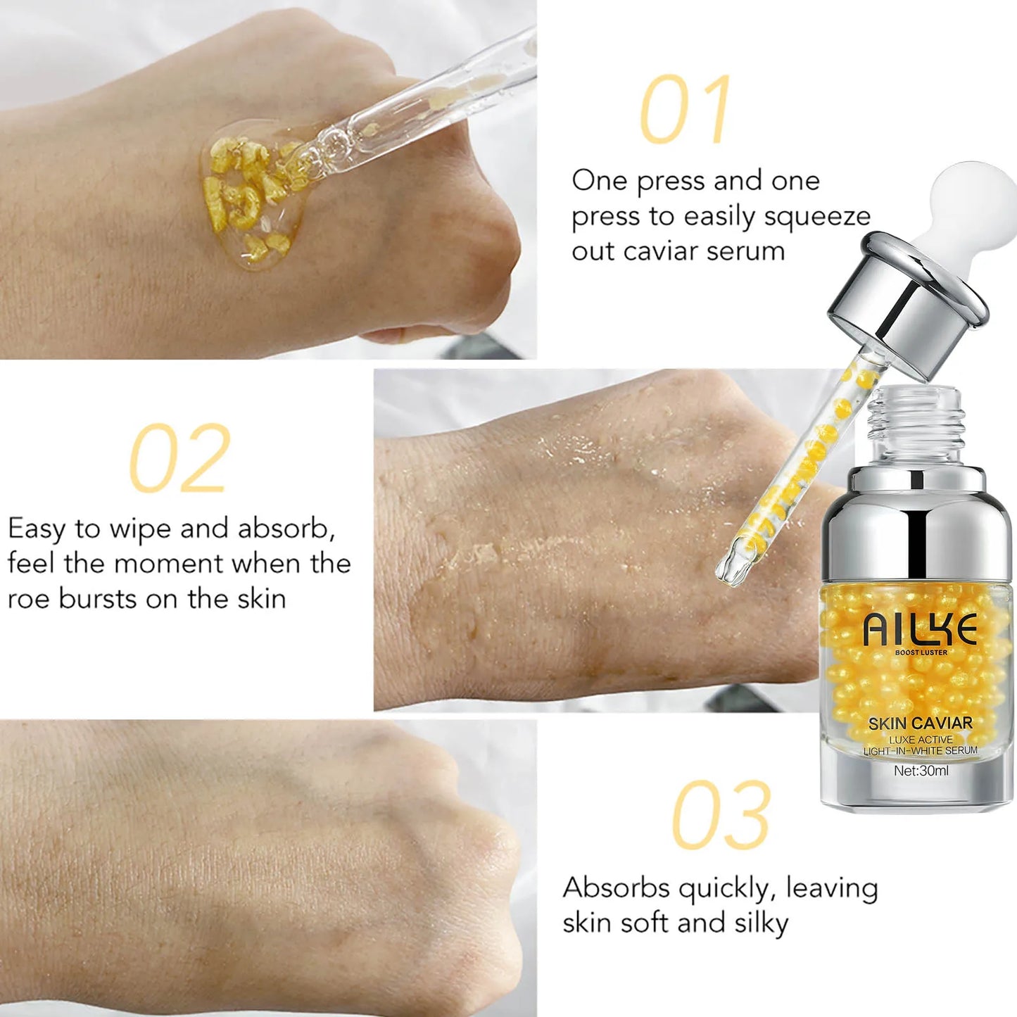 AILKE Caviar Essence: Whitening, Wrinkle Reduction & Hyaluronate Serum
