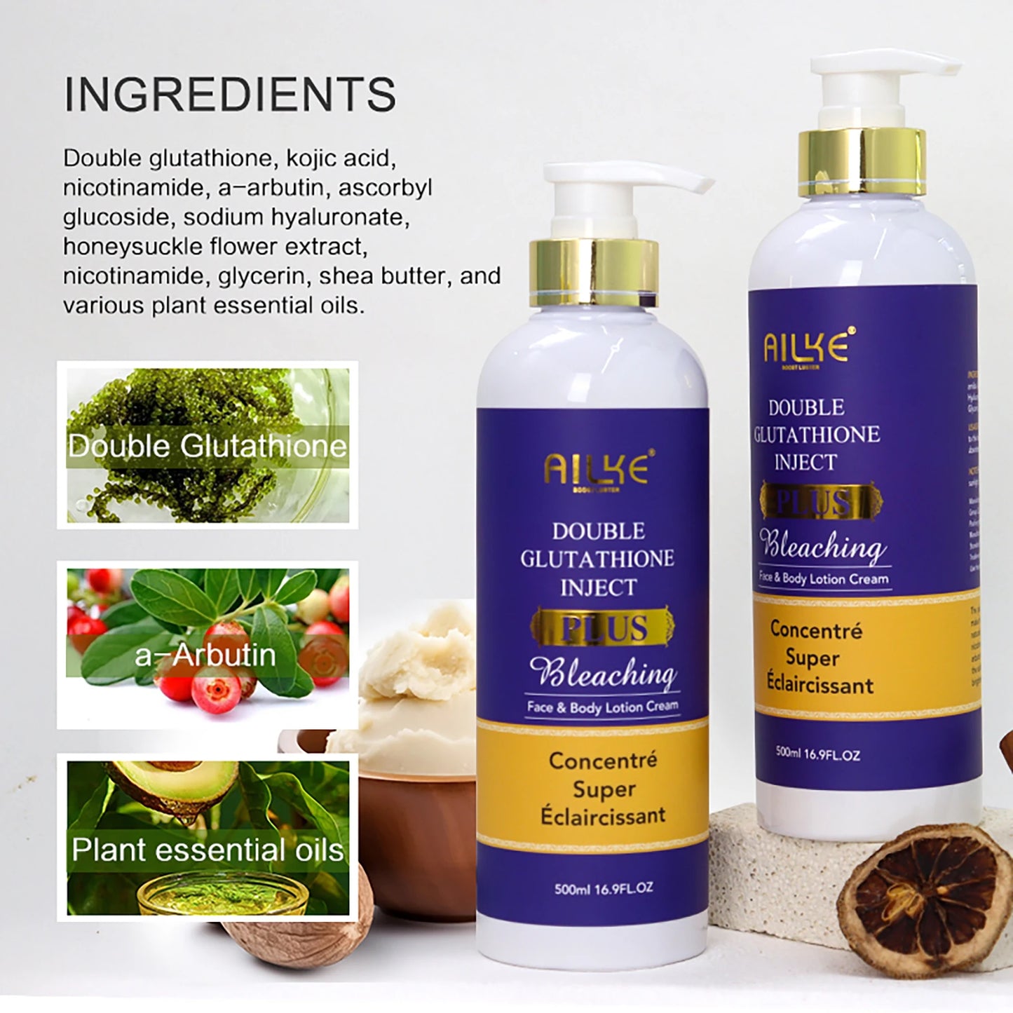 AILKE Double Glutathione Whitening Serum: Dark Spot Corrector & Hydrating Solution for All Skin Types (120ml)