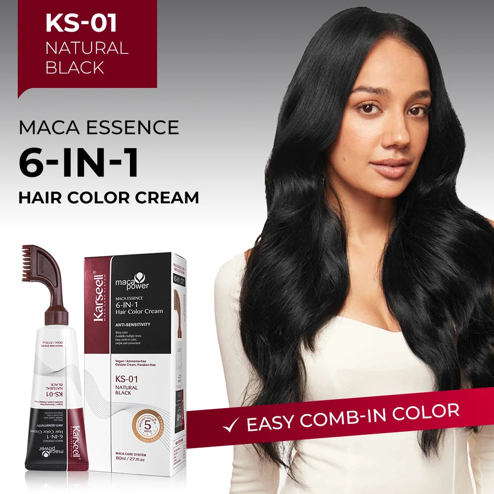 Karseell 6-IN-1 White Hair Dye Cream – Natural Black & Brown Hair Color for Men & Women, Easy Comb-In