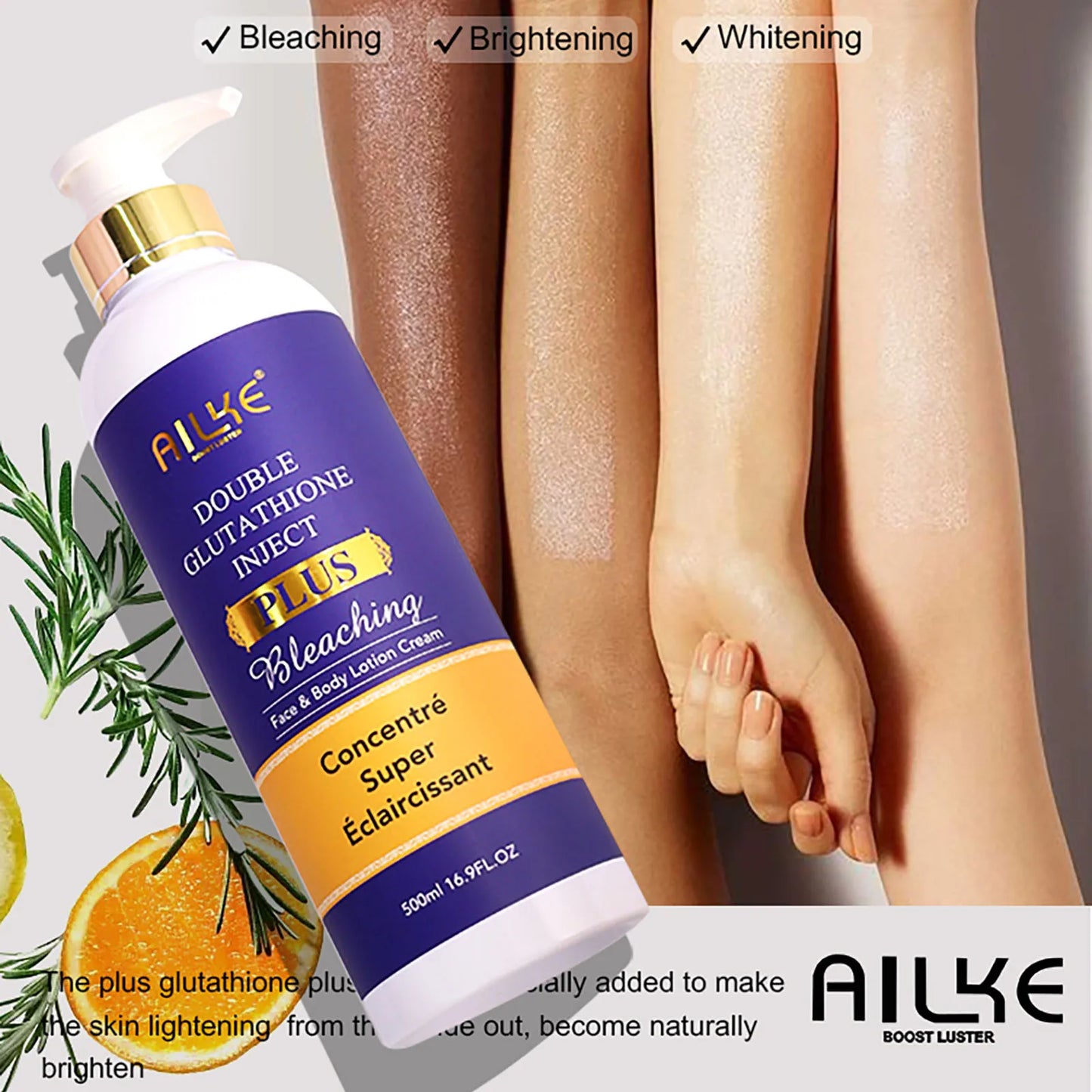 AILKE Glutathione PLUS Skin Lightening Kit: Advanced Whitening Lotion Set for Men & Women | Moisturizing & Softening