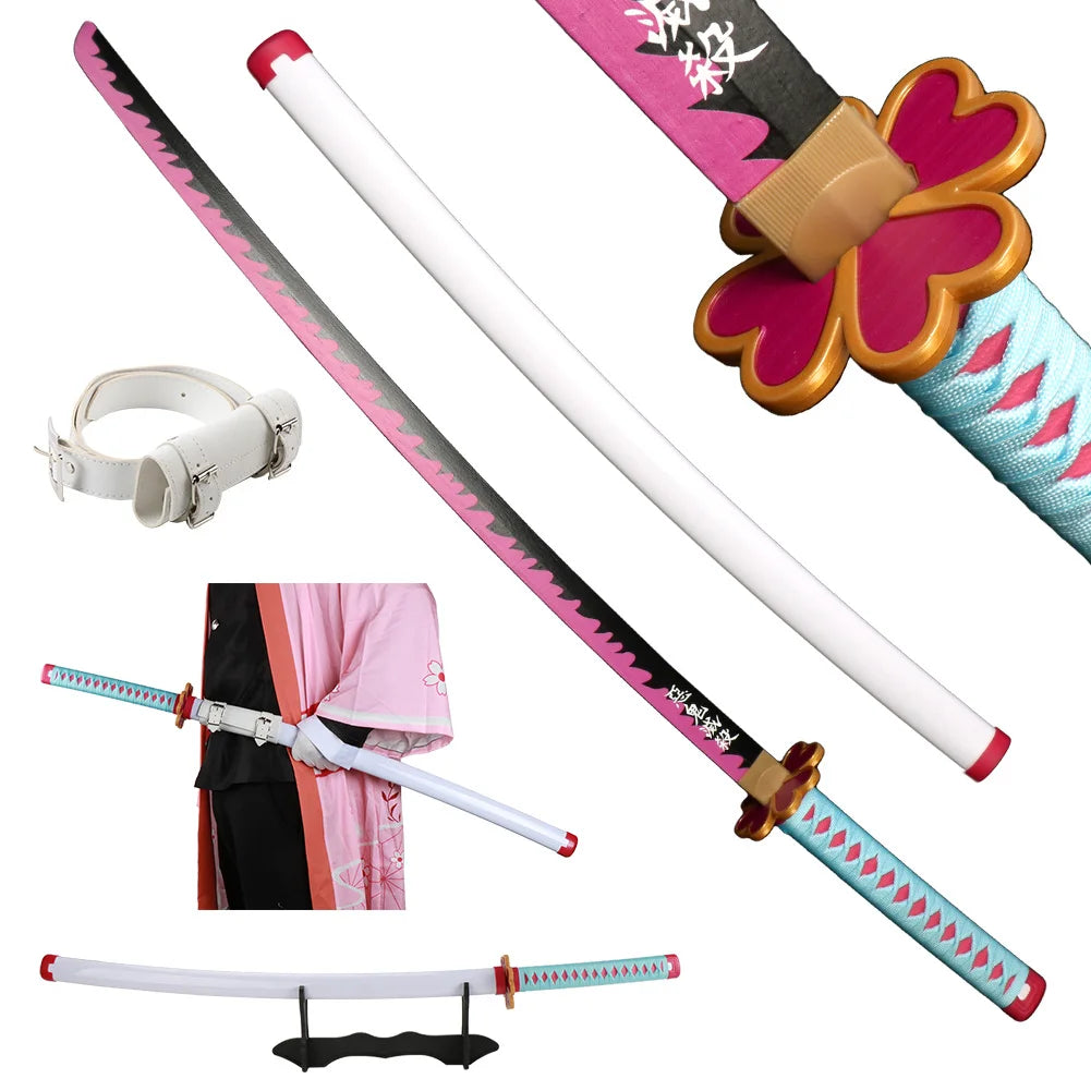 41 inch Demon Slayer Samurai Katana Sword With Belt And Holder Tanjiro Halloween Cosplay Props Decoration