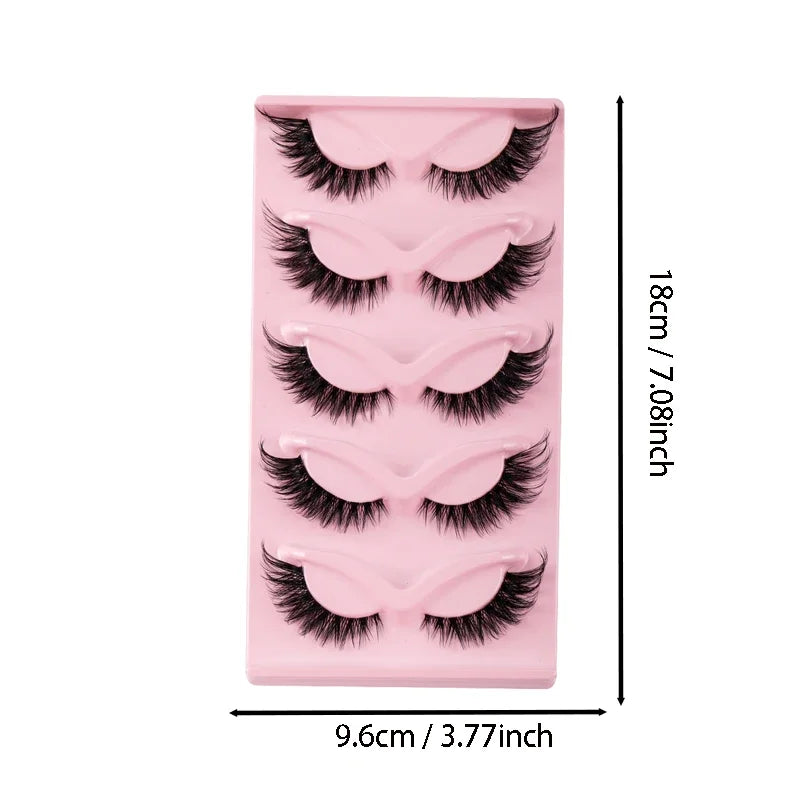 5 Pairs Cat Eye Faux Mink Lashes – Natural Long Winged Manga Style