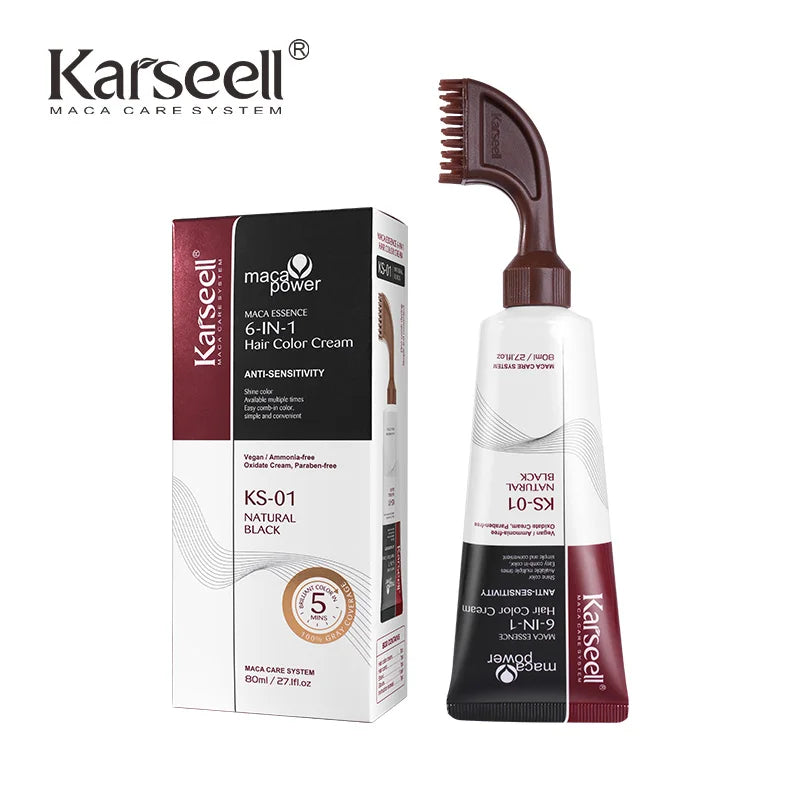 Karseell 6-IN-1 White Hair Dye Cream – Natural Black & Brown Hair Color for Men & Women, Easy Comb-In