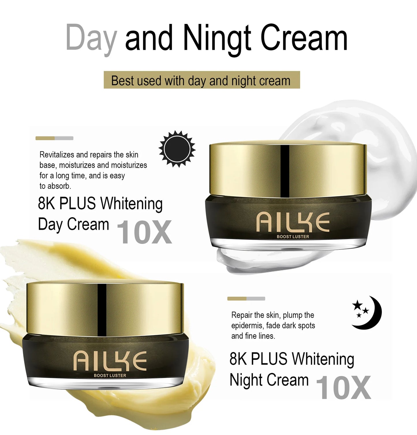 AILKE Collagen & Glutathione Brightening Face Cream: Anti-Aging, Niacinamide & Antioxidant Melanin Remover