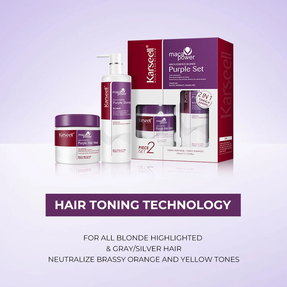 Karseell Purple Hair Mask & Shampoo – Neutralizes Yellow & Brass Tones for Blonde, Silver & Gray Hair