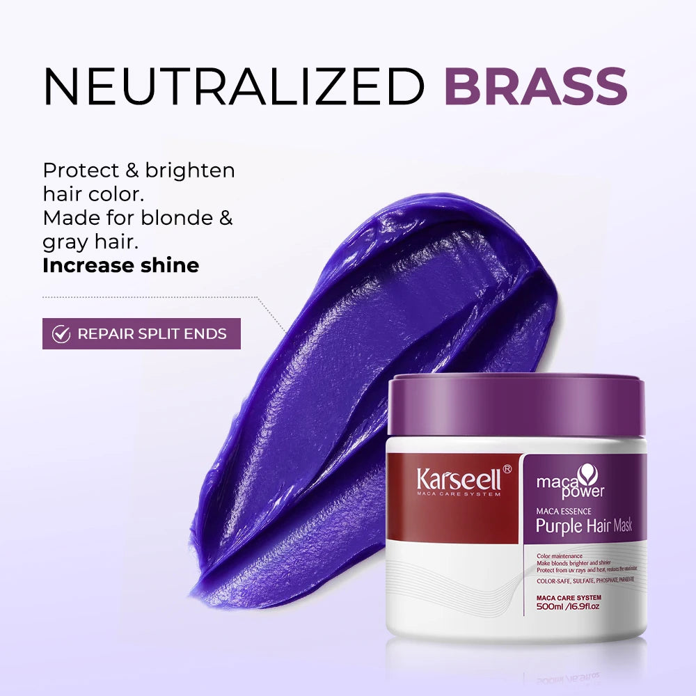 Karseell Purple Hair Mask 500ml – Neutralizes Brass & Yellow Tones for Blonde, Silver & Gray Hair