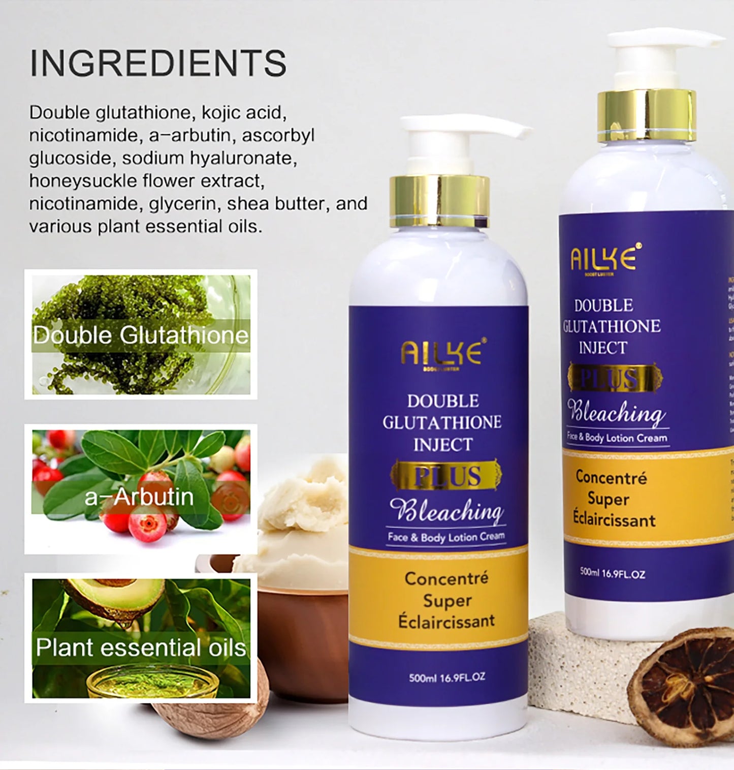 AILKE Double Glutathione Whitening Serum: Dark Spot Corrector & Hydrating Solution for All Skin Types (120ml)