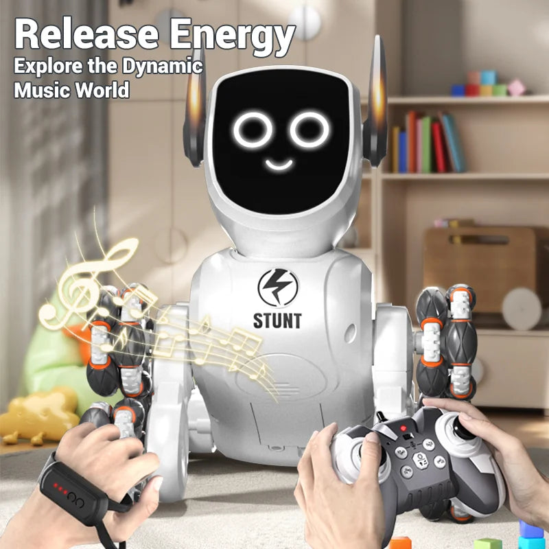 Smart RC Robot Dog – 8-Wheel 4WD Stunt Toy with 360° Rotation & Music