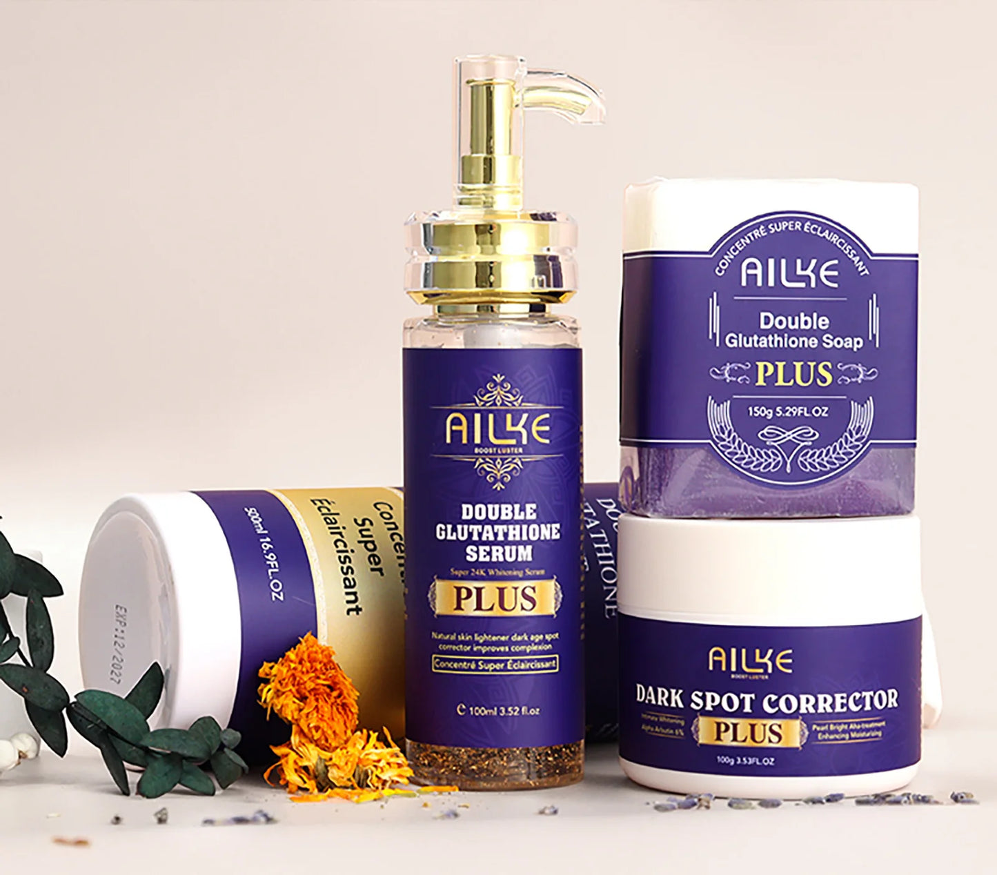 AILKE Glutathione PLUS Skin Lightening Kit: Advanced Whitening Lotion Set for Men & Women | Moisturizing & Softening