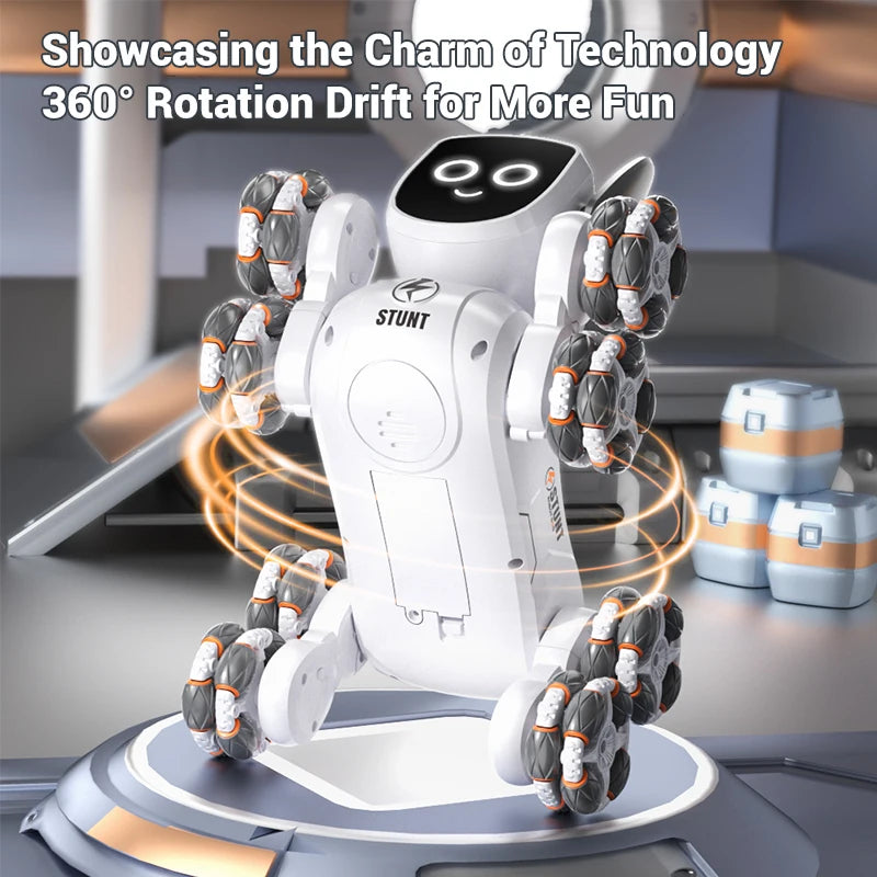 Smart RC Robot Dog – 8-Wheel 4WD Stunt Toy with 360° Rotation & Music