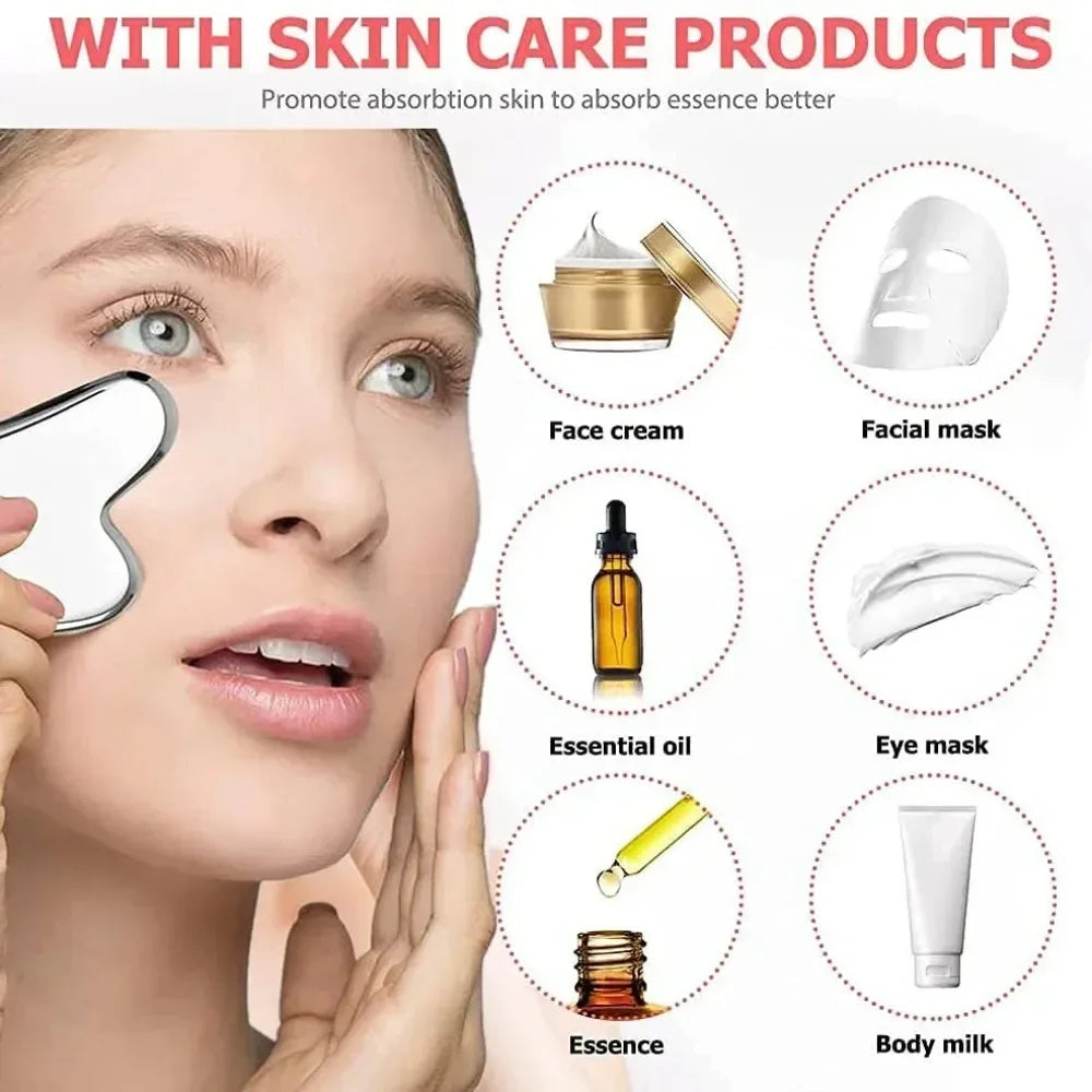 1/3PCS Ice Face Roller & Stainless Steel Gua Sha Board Set