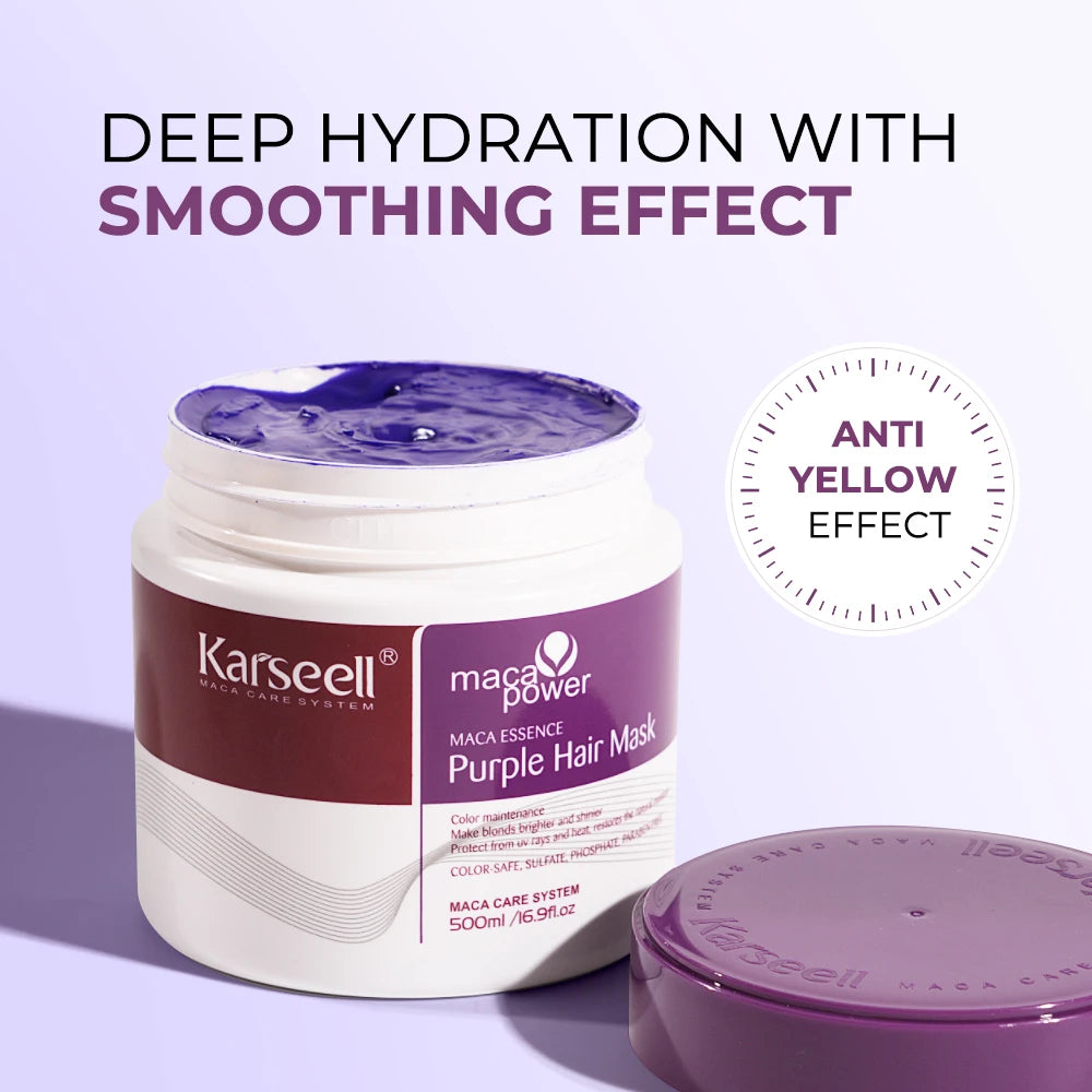 Karseell Purple Hair Mask 500ml – Neutralizes Brass & Yellow Tones for Blonde, Silver & Gray Hair