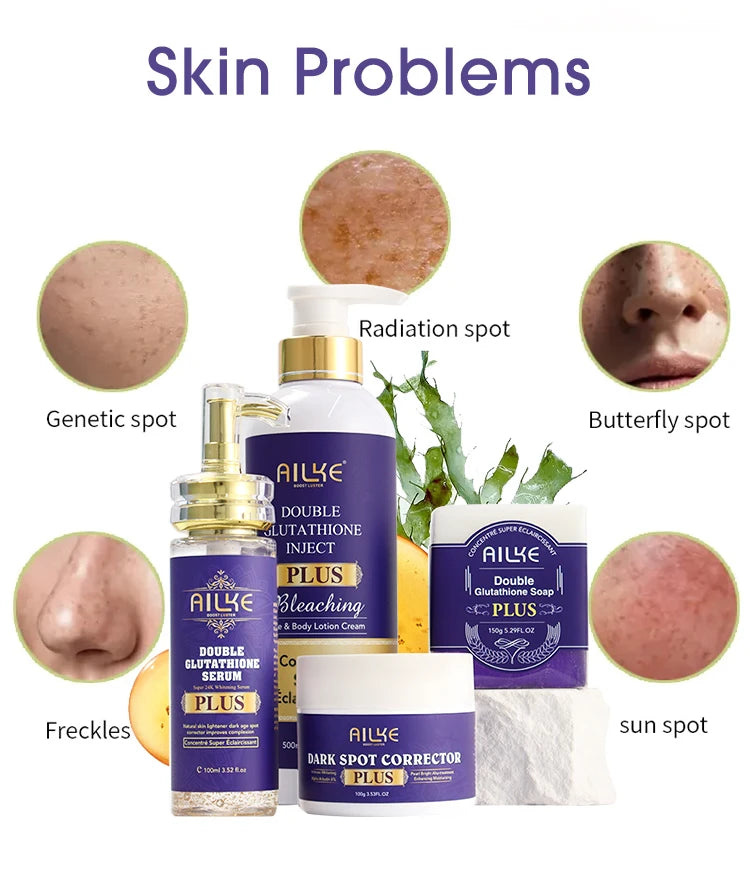 AILKE Glutathione PLUS Skin Lightening Kit: Advanced Whitening Lotion Set for Men & Women | Moisturizing & Softening