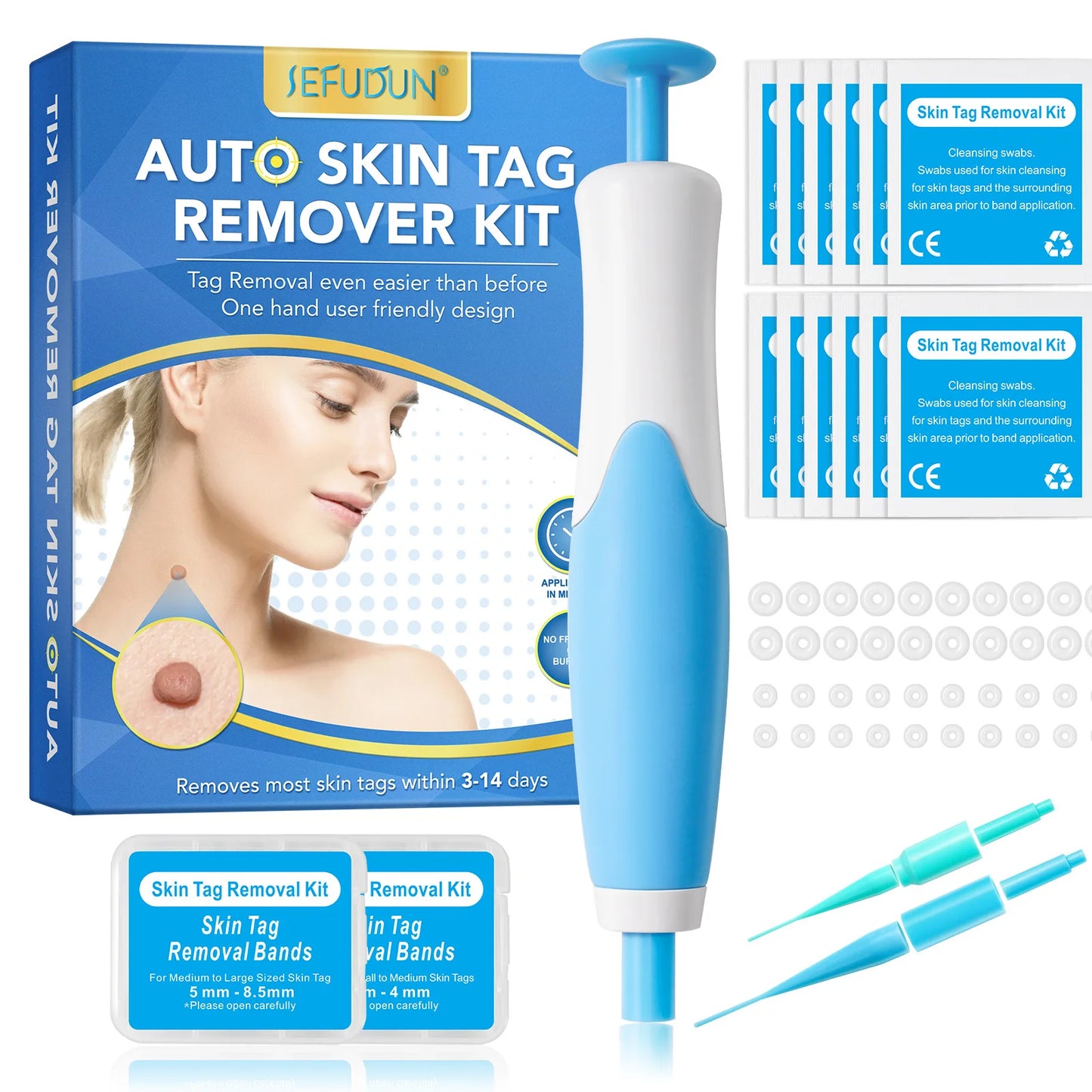 2-IN-1 Auto Skin Tag Removal Tool Kit – Painless Mole & Wart Remover with Cleansing Swabs