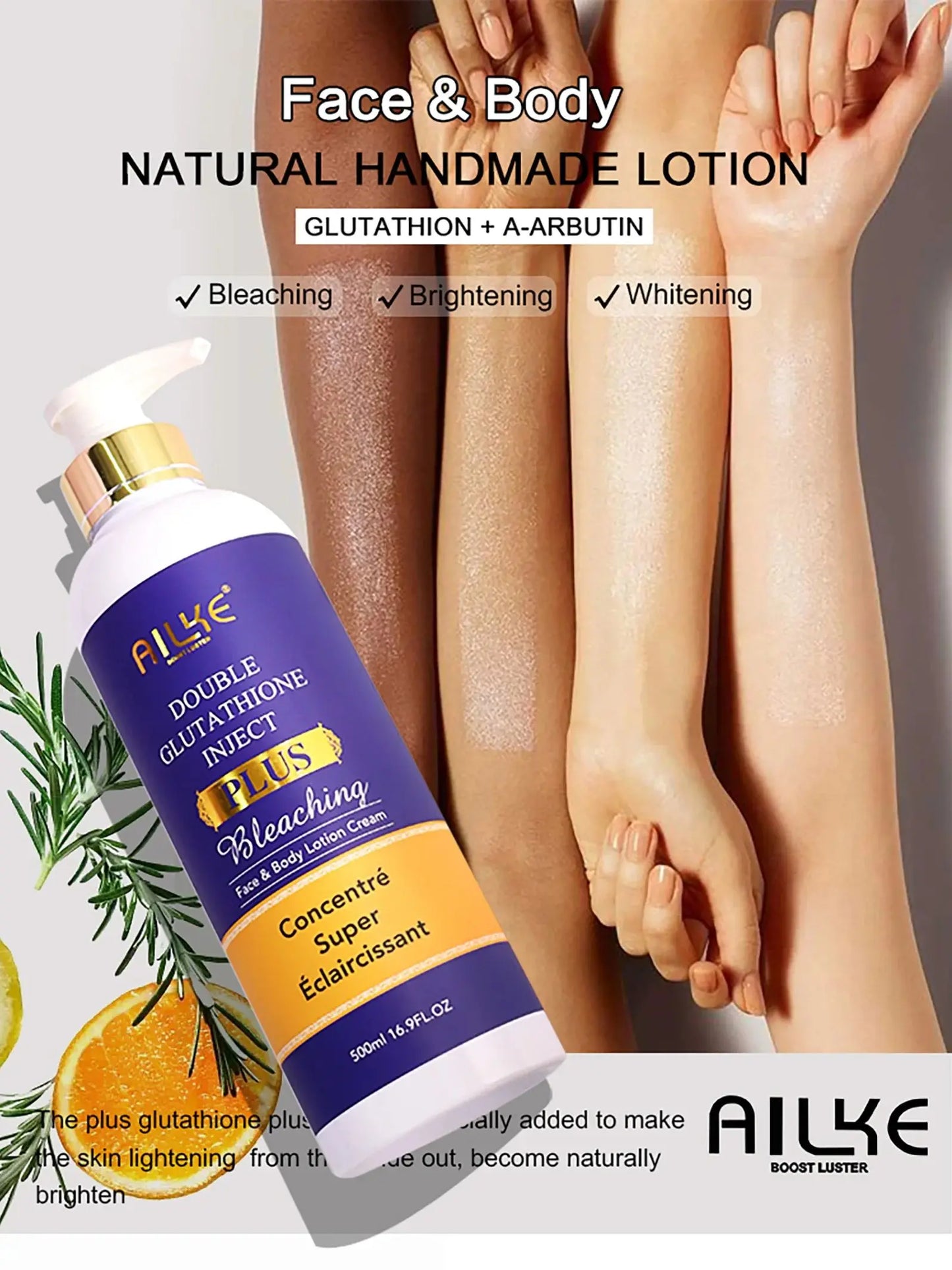 AILKE Glutathione PLUS Skin Lightening Kit: Advanced Whitening Lotion Set for Men & Women | Moisturizing & Softening