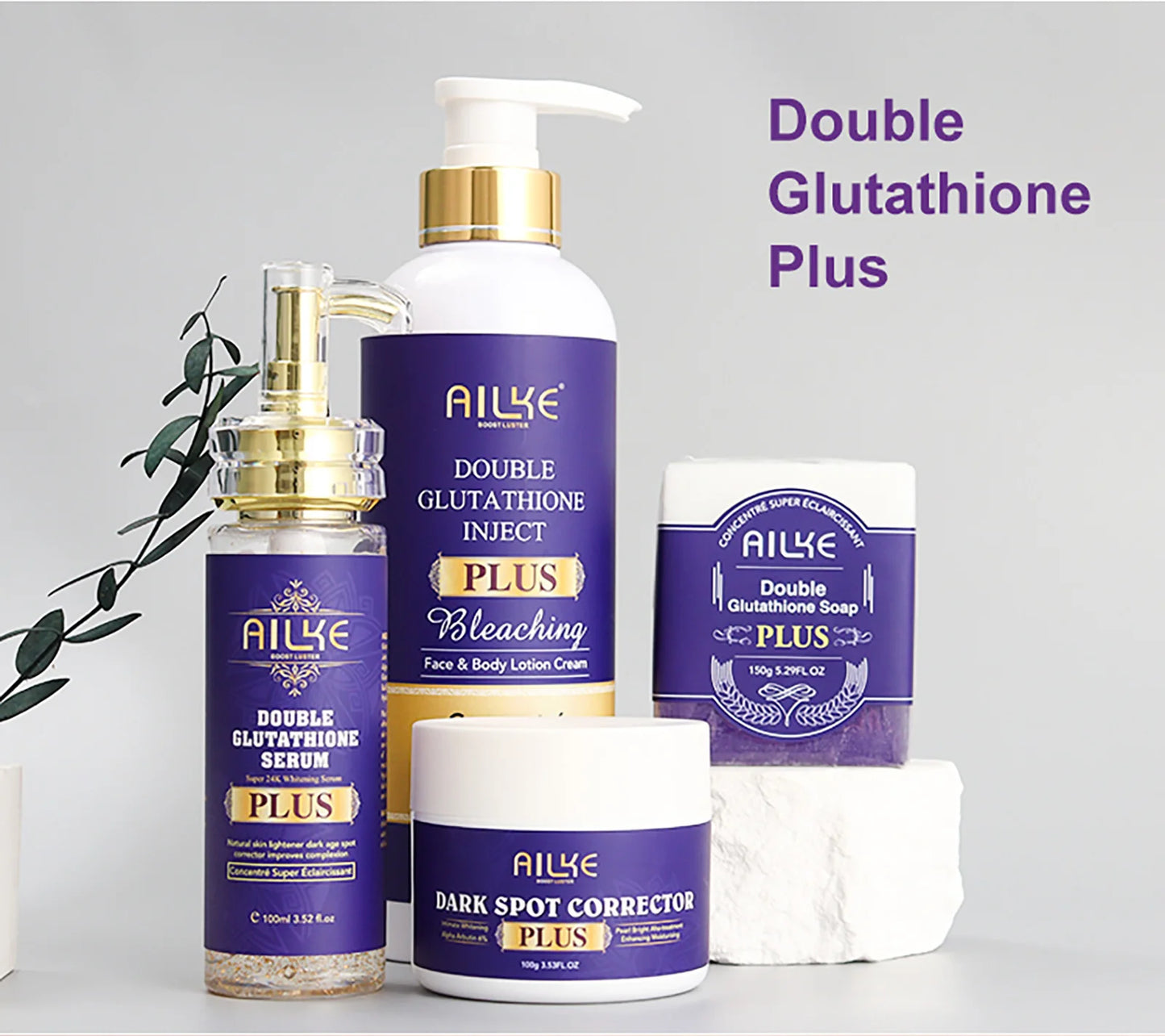 AILKE Glutathione PLUS Skin Lightening Kit: Advanced Whitening Lotion Set for Men & Women | Moisturizing & Softening