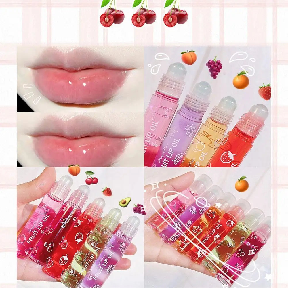 6 Colors Roll-on Fruit Essence Lip Balm – Hydrating Transparent Lip Oil & Gloss