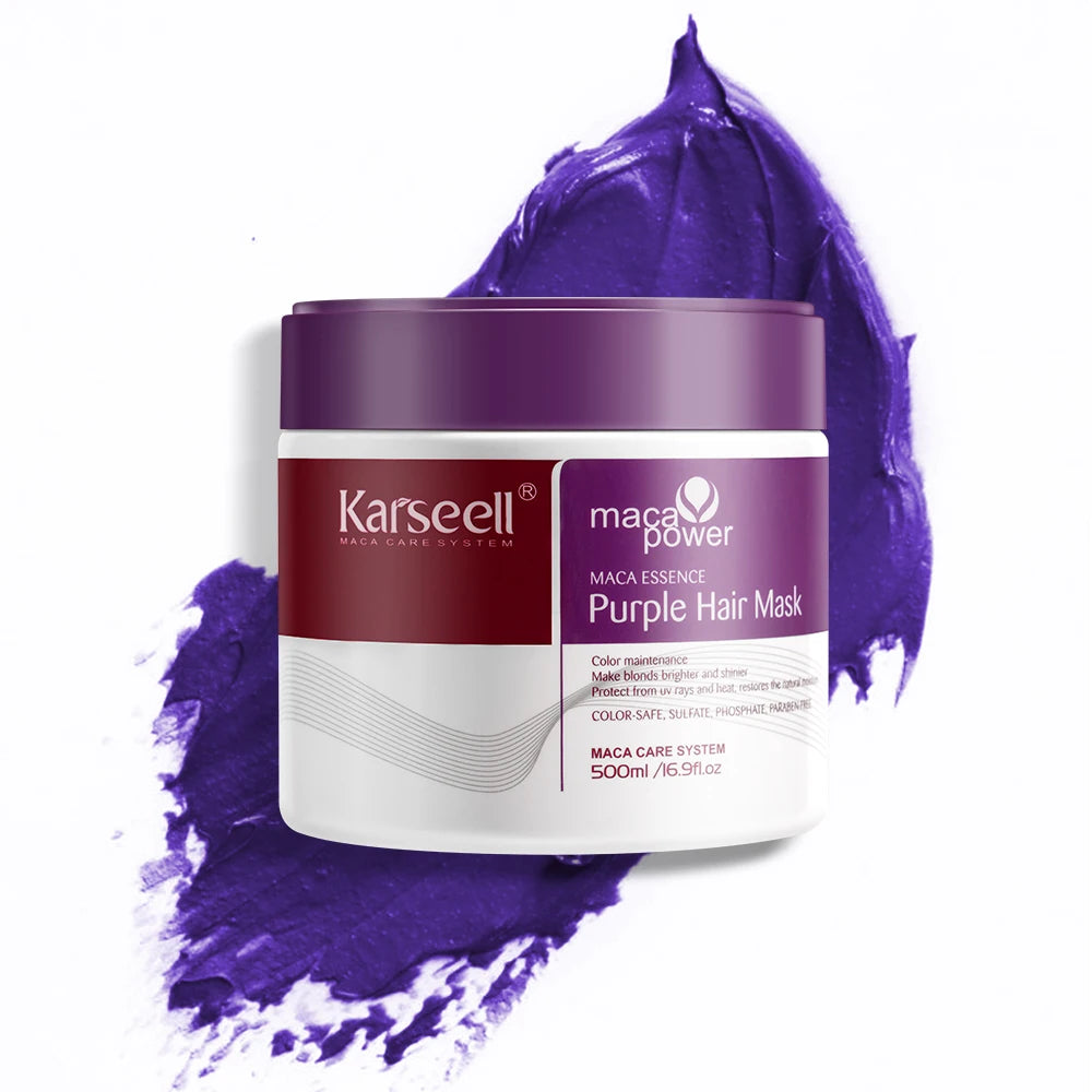 Karseell 500ml Purple Hair Mask – Neutralizes Brass & Yellow Tones for Blonde, Silver & Gray Hair