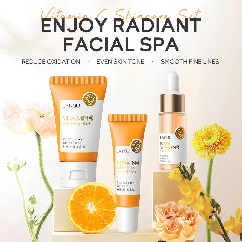 LAIKOU Vitamin C 24K Sakura Skincare Set – Face Cream, Serum & Eye Cream
