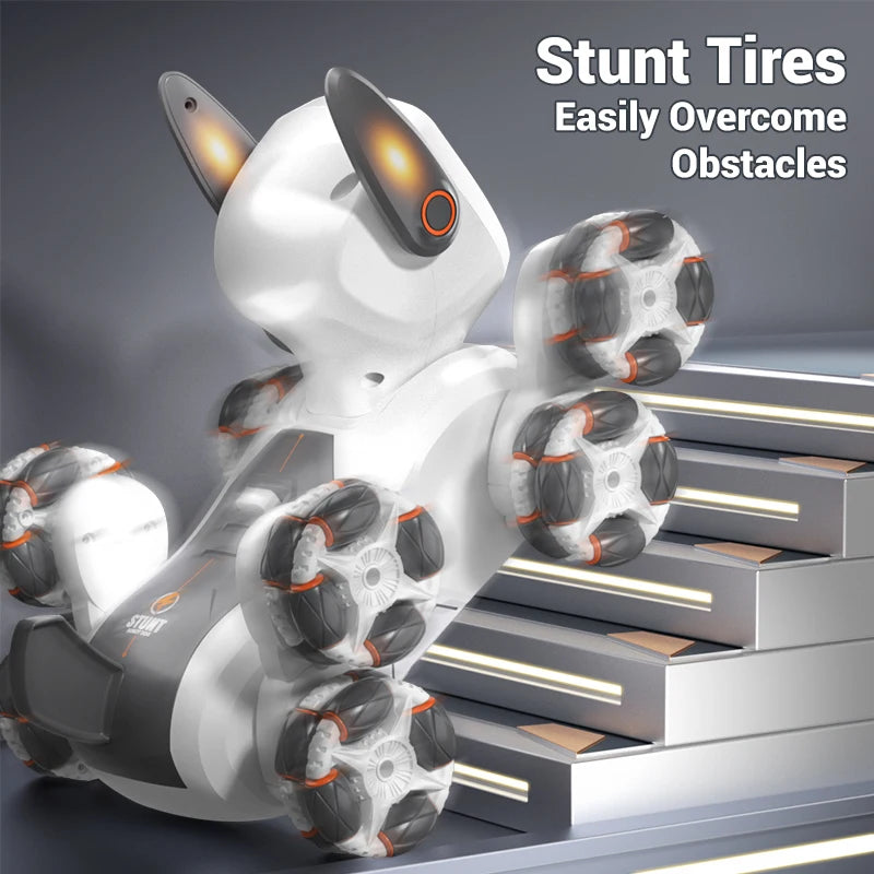 Smart RC Robot Dog – 8-Wheel 4WD Stunt Toy with 360° Rotation & Music