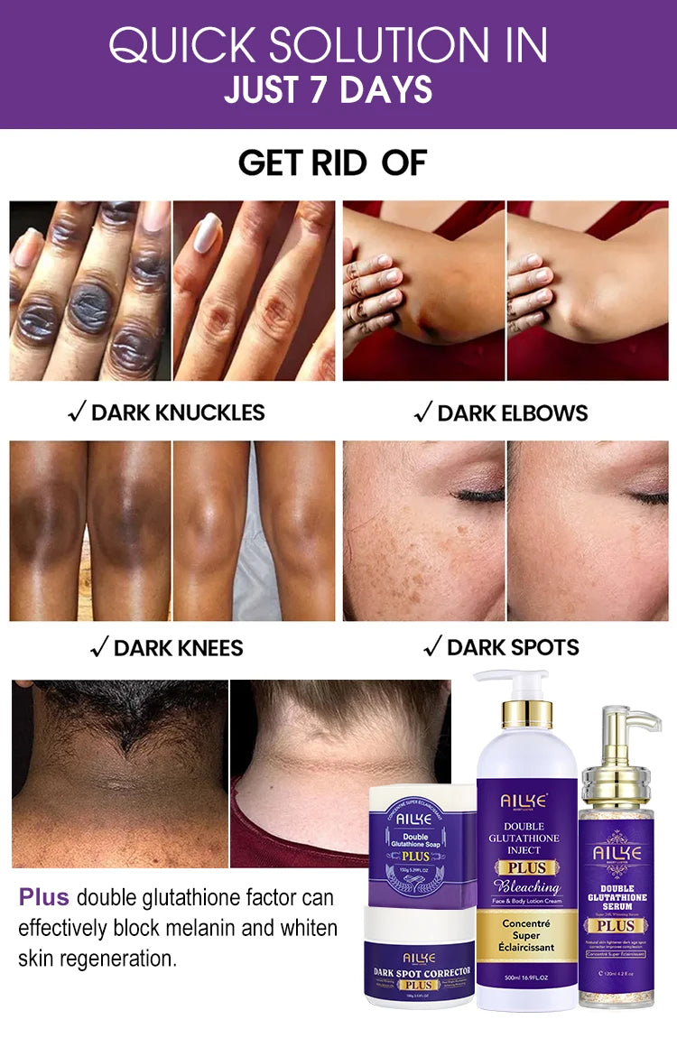 AILKE Glutathione PLUS Skin Lightening Kit: Advanced Whitening Lotion Set for Men & Women | Moisturizing & Softening