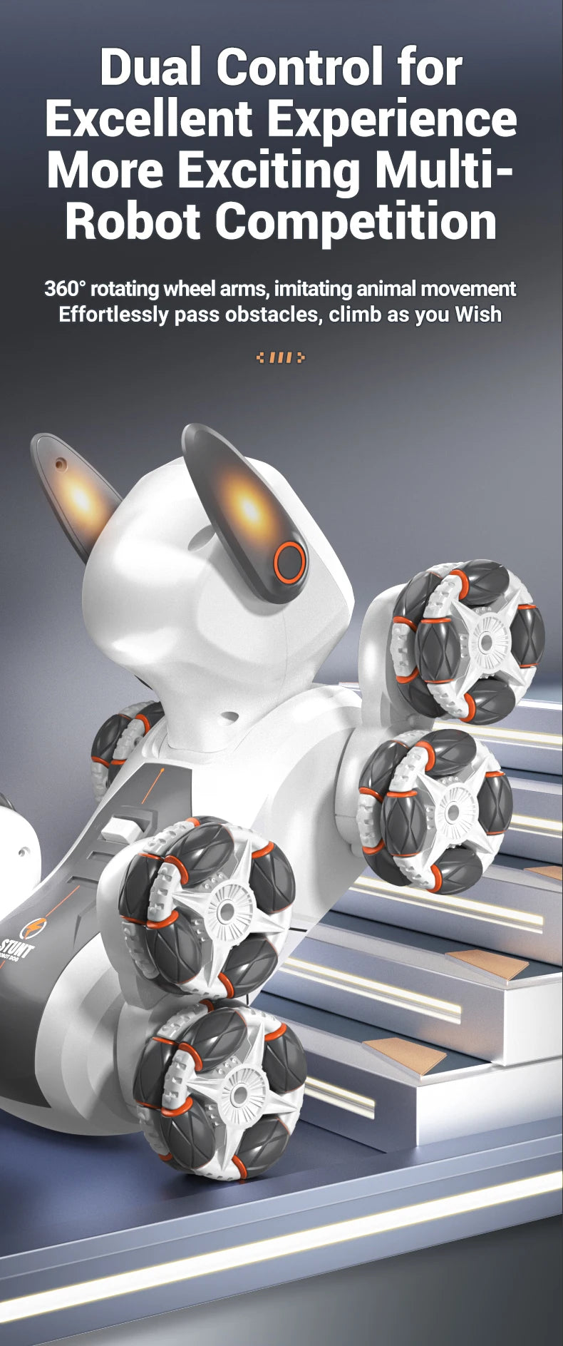 Smart RC Robot Dog – 8-Wheel 4WD Stunt Toy with 360° Rotation & Music