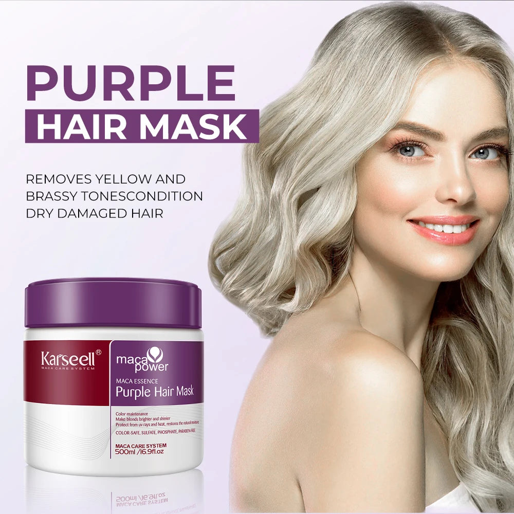 Karseell 500ml Purple Hair Mask – Neutralizes Brass & Yellow Tones for Blonde, Silver & Gray Hair
