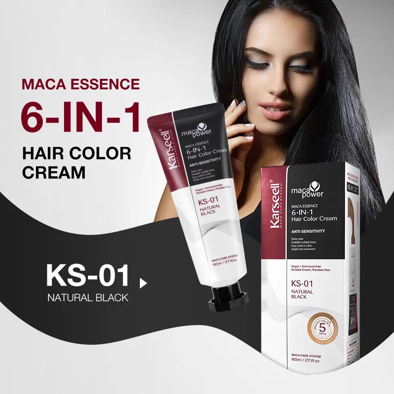 Karseell 6-IN-1 White Hair Dye Cream – Natural Black & Brown Hair Color for Men & Women, Easy Comb-In