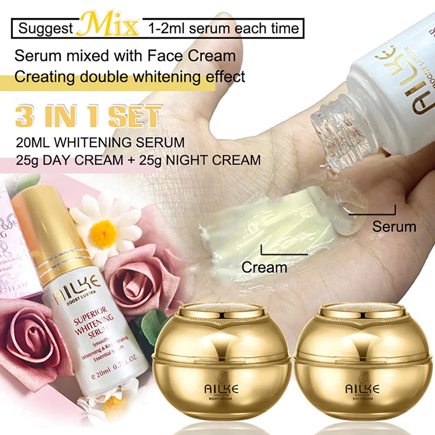 AILKE Collagen Whitening Face Set Hyaluronic Acid Even Tone&Dark Spots