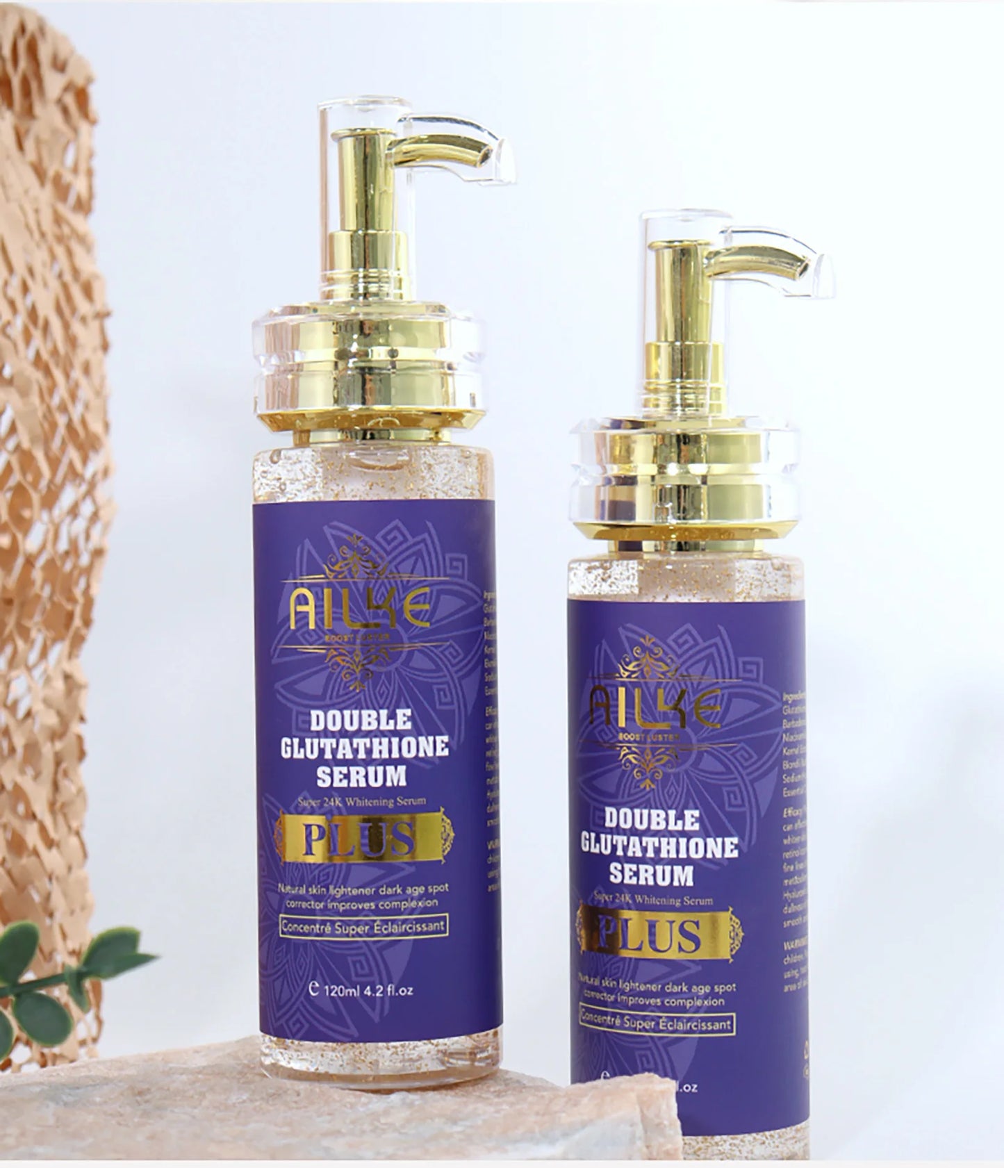 AILKE Double Glutathione Whitening Serum: Dark Spot Corrector & Hydrating Solution for All Skin Types (120ml)