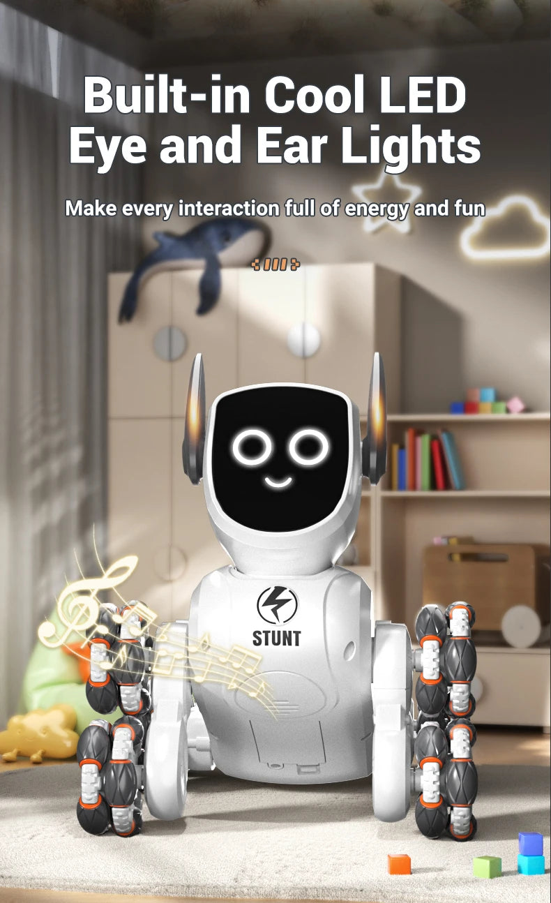 Smart RC Robot Dog – 8-Wheel 4WD Stunt Toy with 360° Rotation & Music