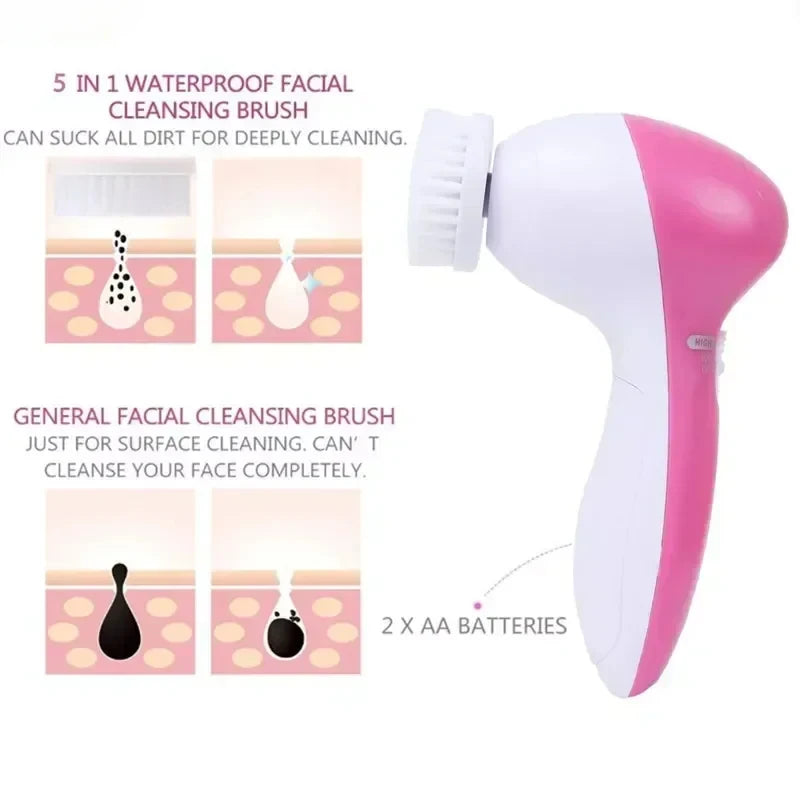 5-in-1 Electric Facial Cleansing Brush – Pore Cleaner & Massager