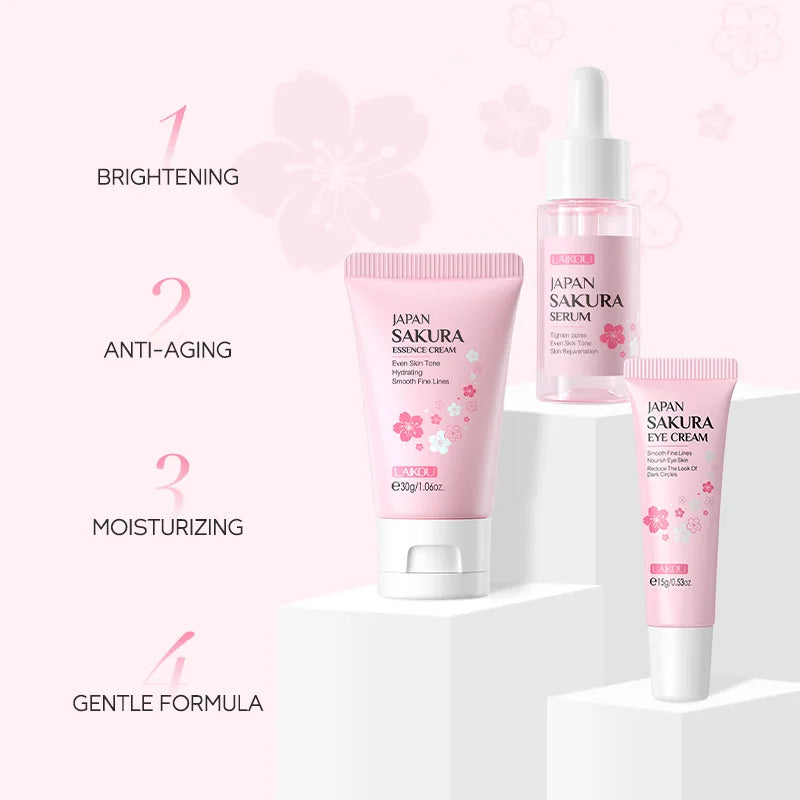 LAIKOU Vitamin C 24K Sakura Skincare Set – Face Cream, Serum & Eye Cream