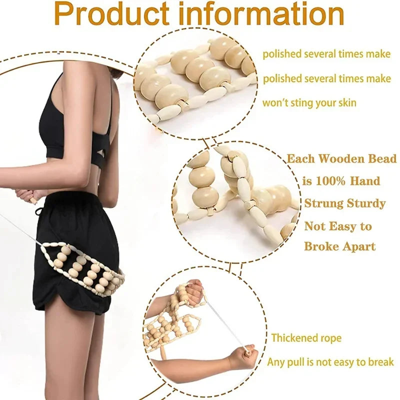 Wood Back Massage Roller Rope – Cellulite & Pain Relief Tool