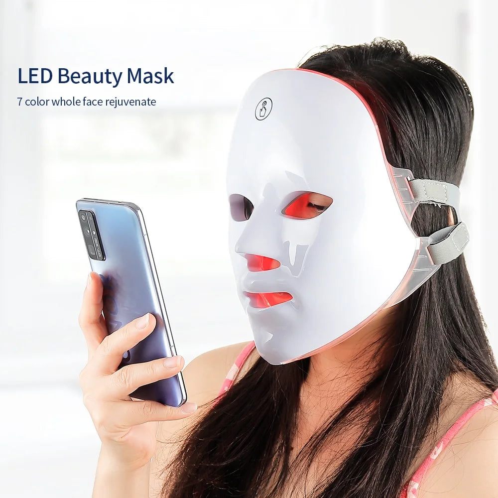 Wireless 7-Color LED Facial & Neck Beauty Machine – Skin Tightening & Rejuvenation Mask