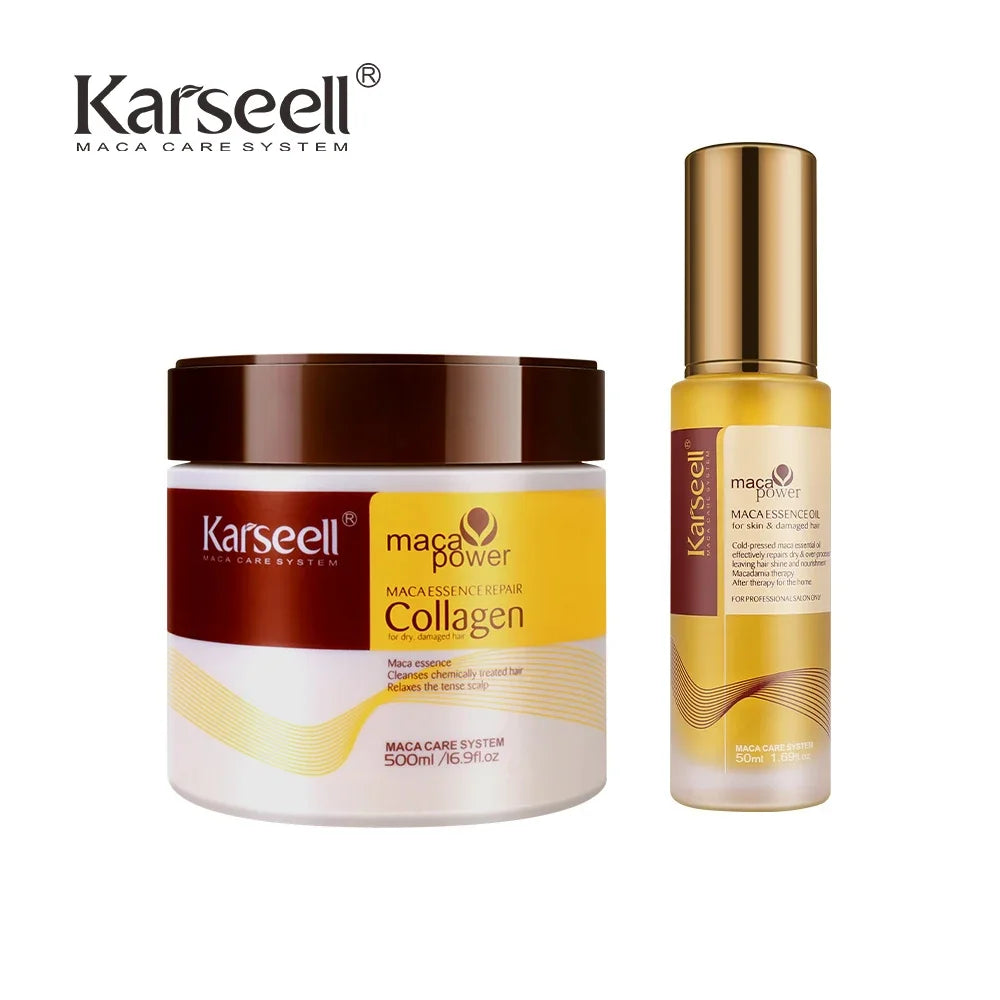 Karseell Collagen Hair Mask 500ml + Argan Oil Serum 50ml – Deep Repair for Dry & Damaged Hair