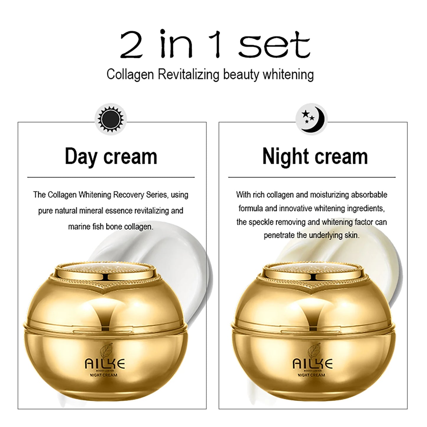 AILKE Collagen Whitening Face Set Hyaluronic Acid Even Tone&Dark Spots