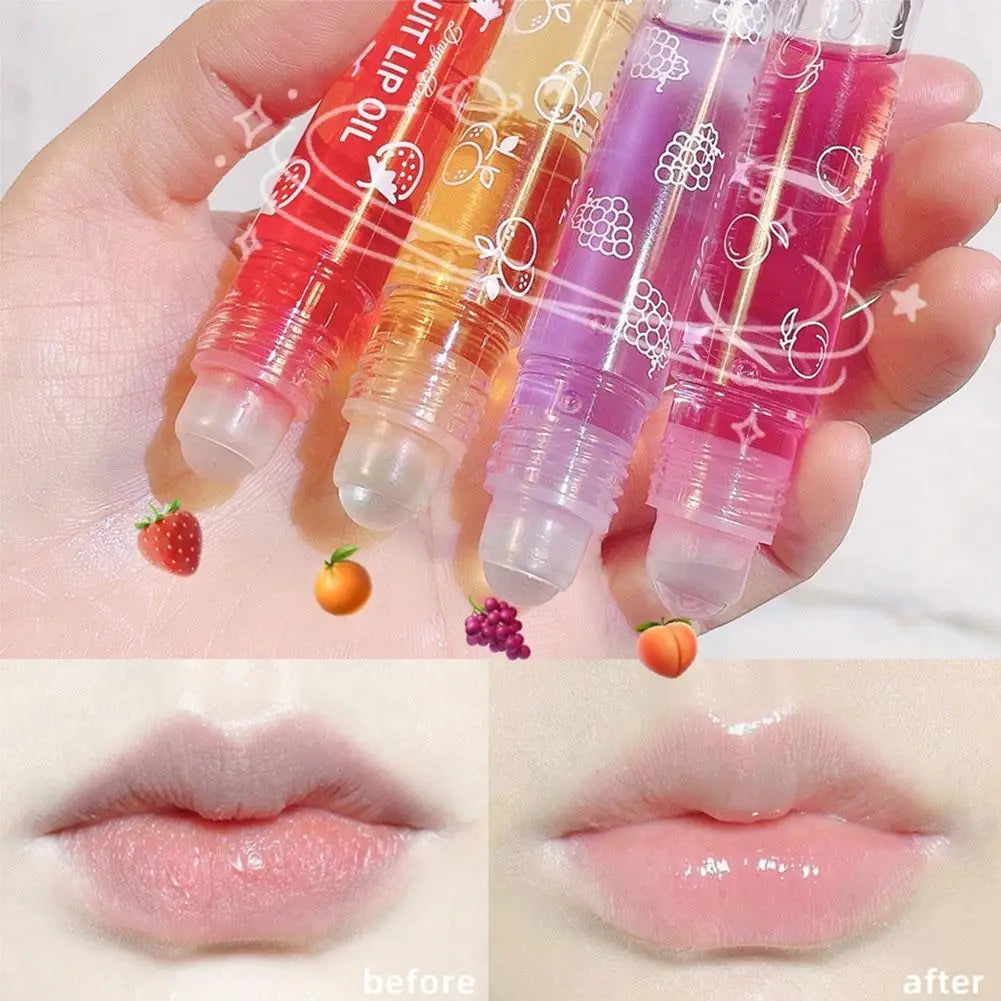 6 Colors Roll-on Fruit Essence Lip Balm – Hydrating Transparent Lip Oil & Gloss
