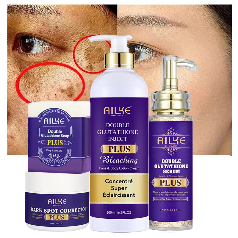 AILKE Glutathione PLUS Skin Lightening Kit: Advanced Whitening Lotion Set for Men & Women | Moisturizing & Softening