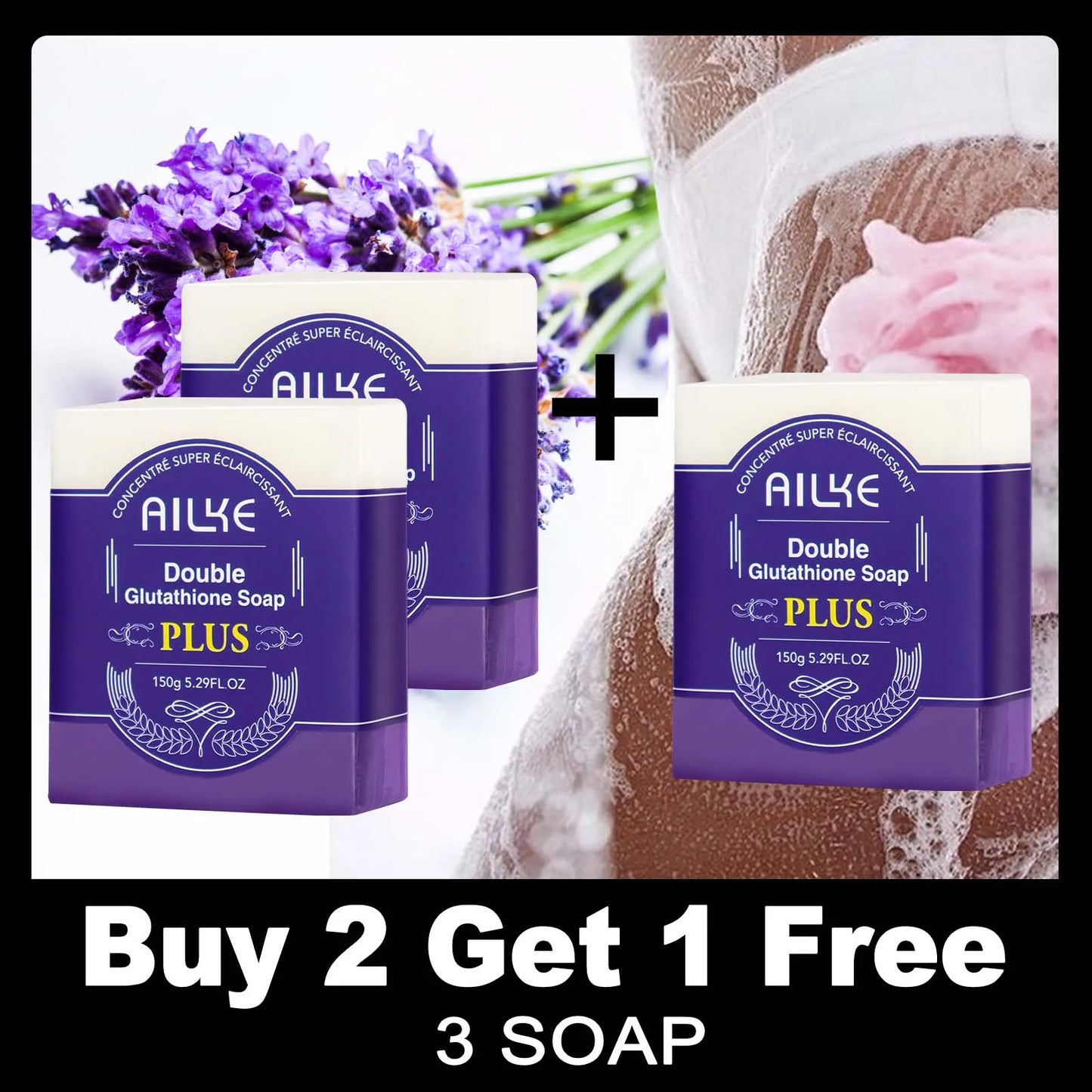 AILKE Double Glutathione Whitening Soap Bar: Deep Cleanse & Dark Spot Remover for Face & Body (Lavender Scent, 150g)