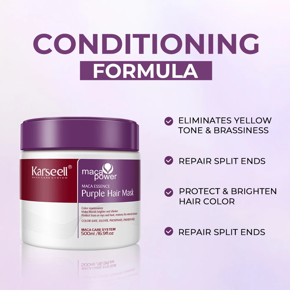 Karseell 500ml Purple Hair Mask – Neutralizes Brass & Yellow Tones for Blonde, Silver & Gray Hair