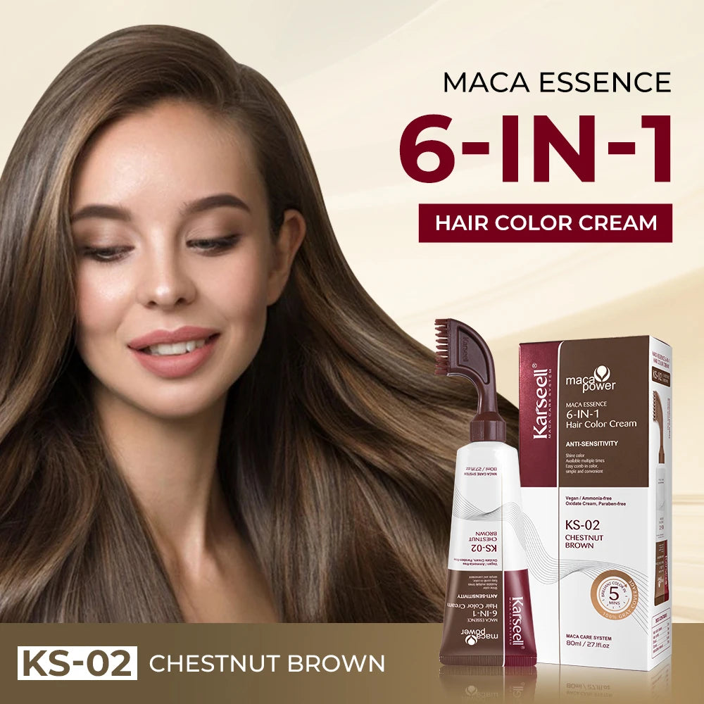 Karseell 6-IN-1 White Hair Dye Cream – Natural Black & Brown Hair Color for Men & Women, Easy Comb-In