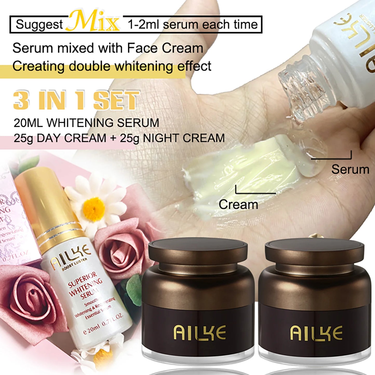 AILKE Day/Night Cream: Kojic Acid, Anti-Aging, Freckle & Spot Remover