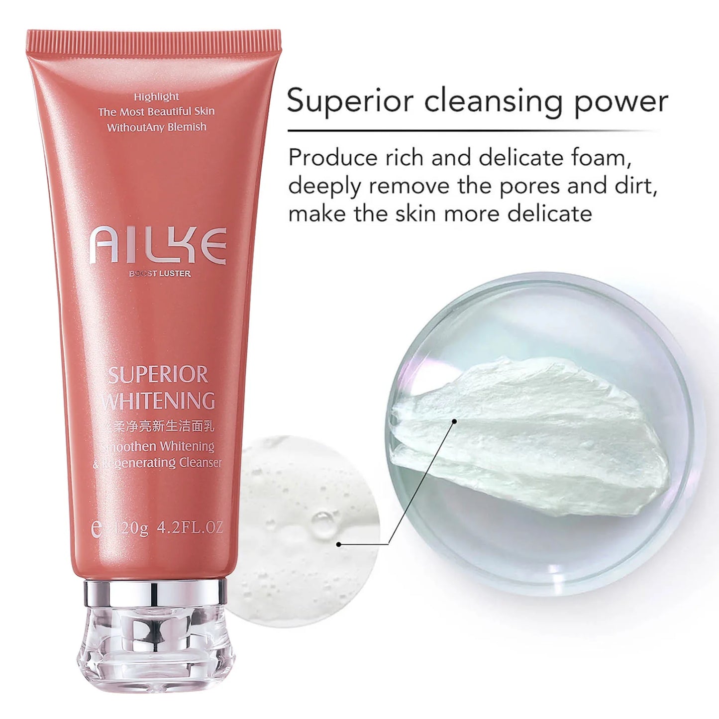 AILKE Rose Cleanser: Dark Spots, Acne, Pores, Oil Control (120ml)
