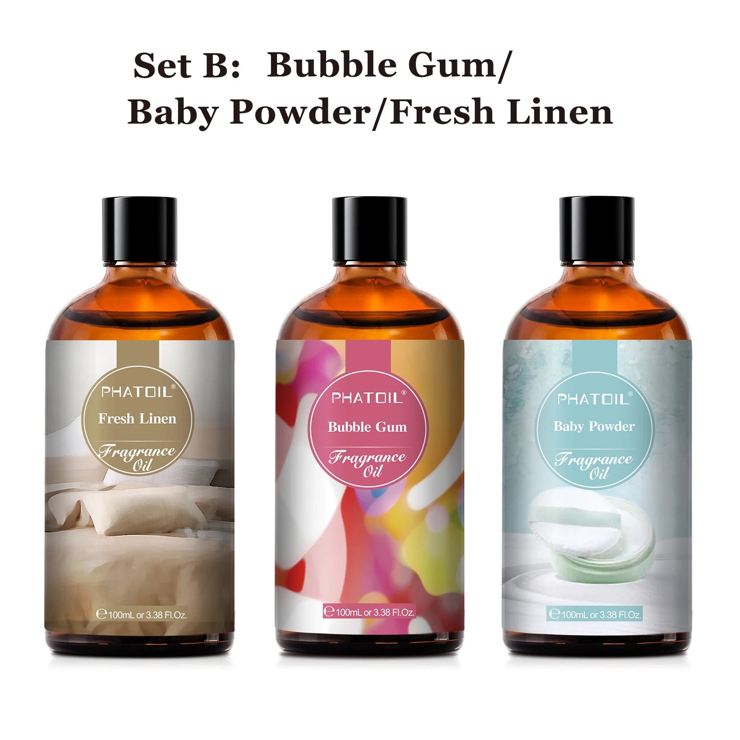 PHATOIL Fragrance Oil 100ml – Fresh Linen, Bubble Gum, Baby Powder, Angel
