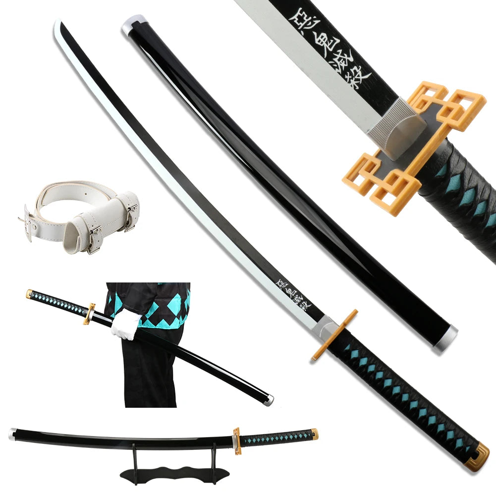 41 inch Demon Slayer Samurai Katana Sword With Belt And Holder Tanjiro Halloween Cosplay Props Decoration